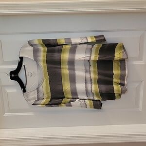 Zenergy by Chicos grey, green, beige striped top medium
